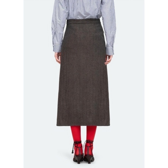 NWT SEA New York Midi Lace-Trimmed Lucas Herringbone Suiting Skirt - Picture 6 of 8